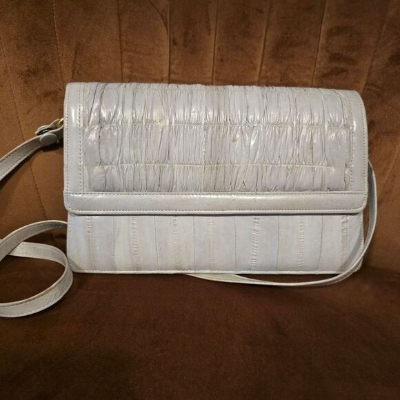 Vintage eel skin grey minimalist medium boho shoulder bag clutch Korea - Picture 1 of 12